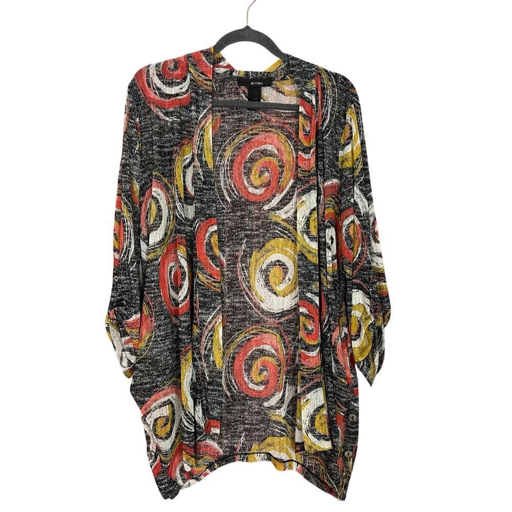 Ali Miles Womens Open Front Cardigan Sheer Swirl Pattern Art to Wear Size Medium - Picture 2 of 10